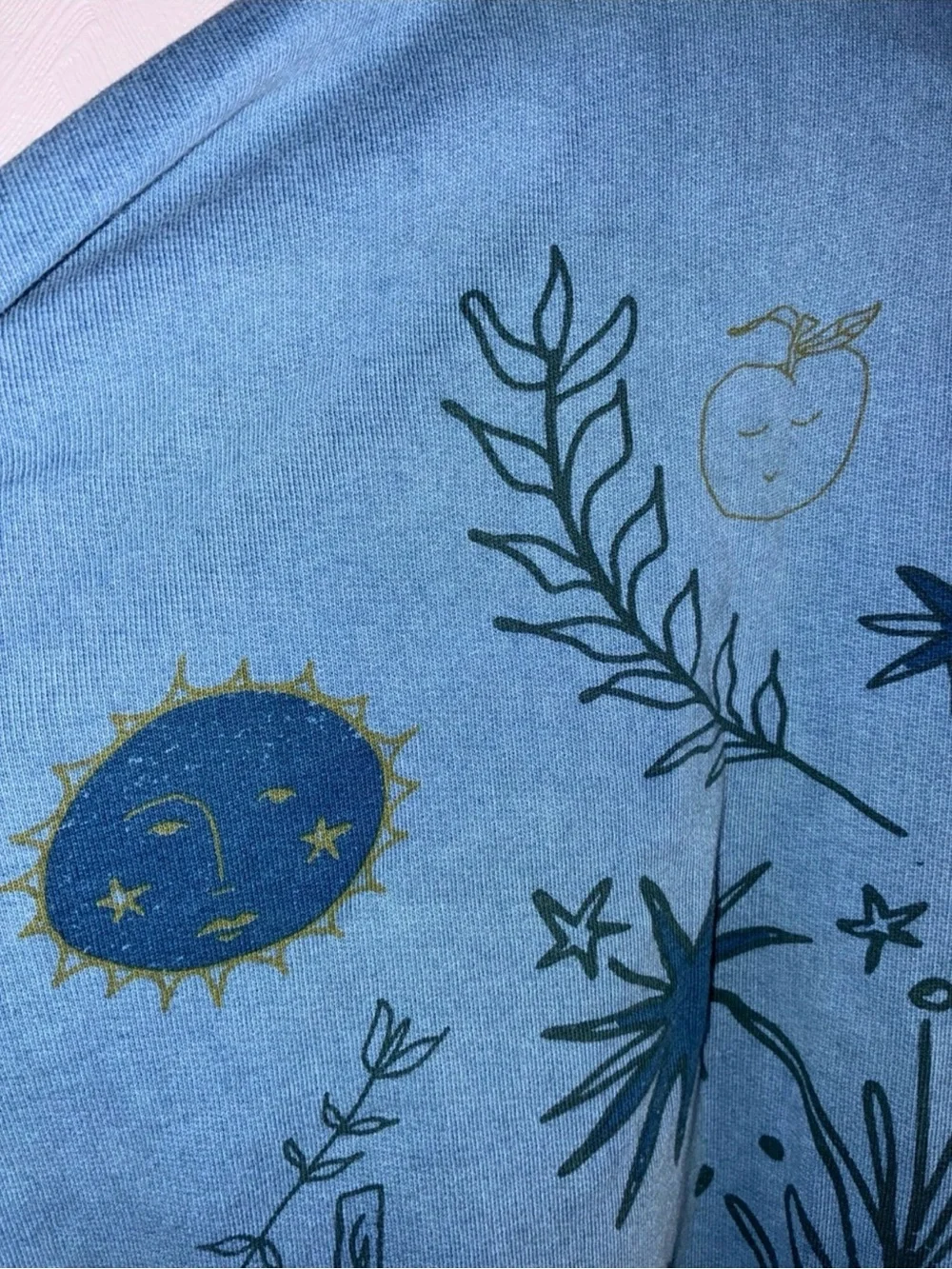 NWT Free People Gaia Floral bird blue Women's oversized Sweater sweatshirt crop
